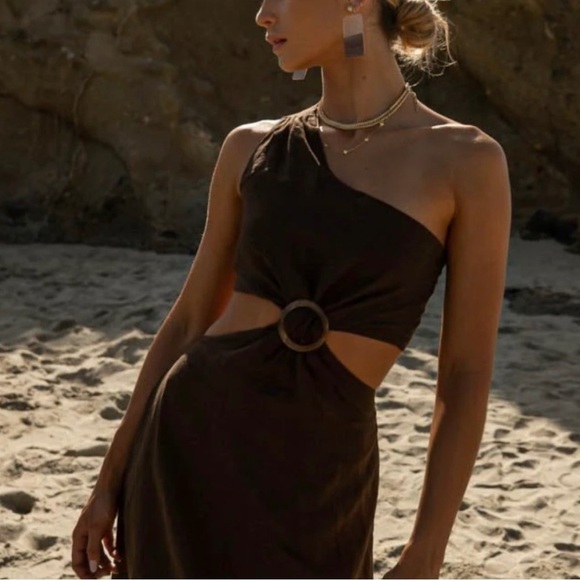*NWT* BOHME Suzie One-Shoulder Midi Dress in Brown - Picture 3 of 8